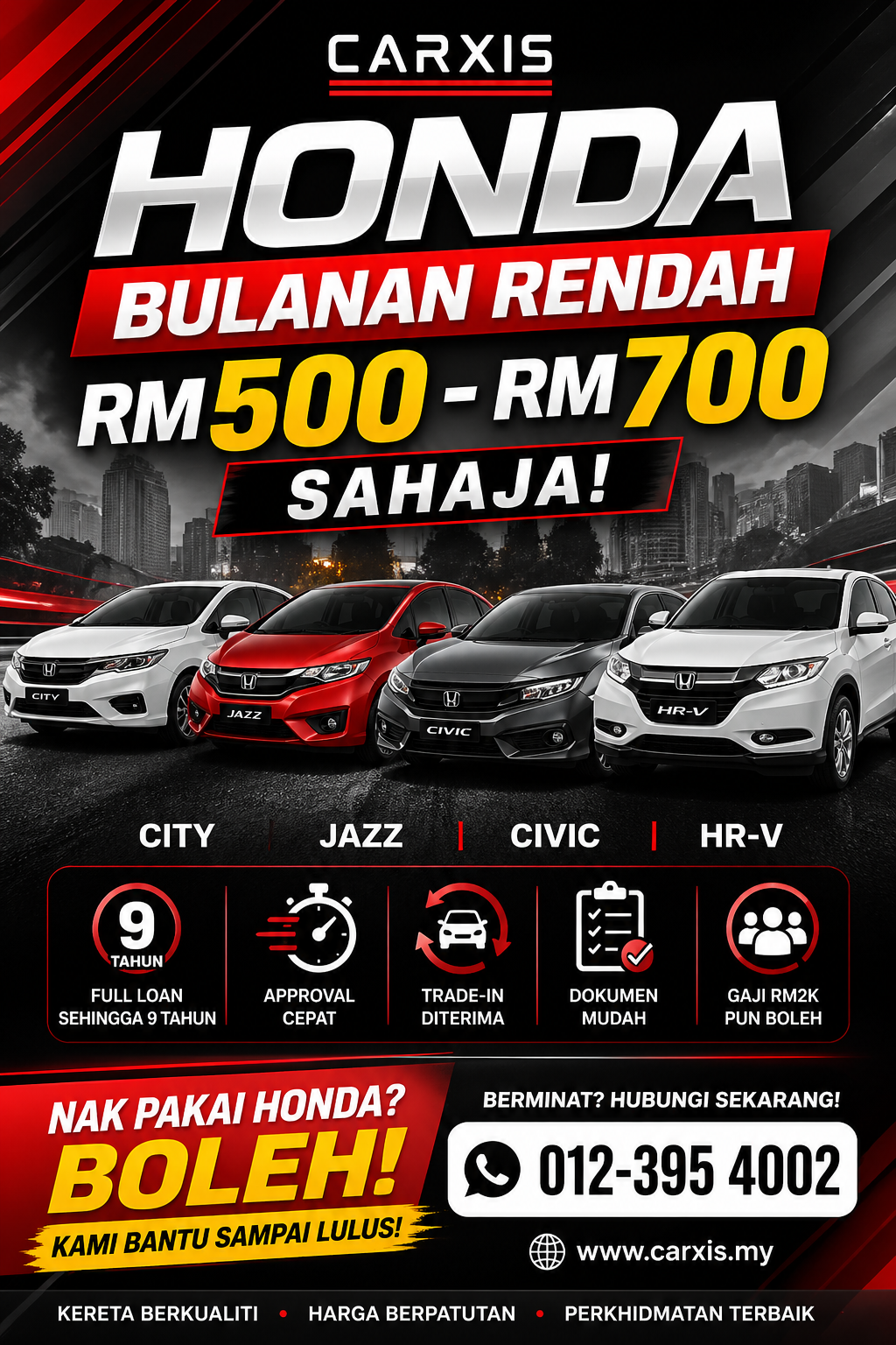 Honda Bawah RM500–RM700 Sebulan – Confirm Lulus!