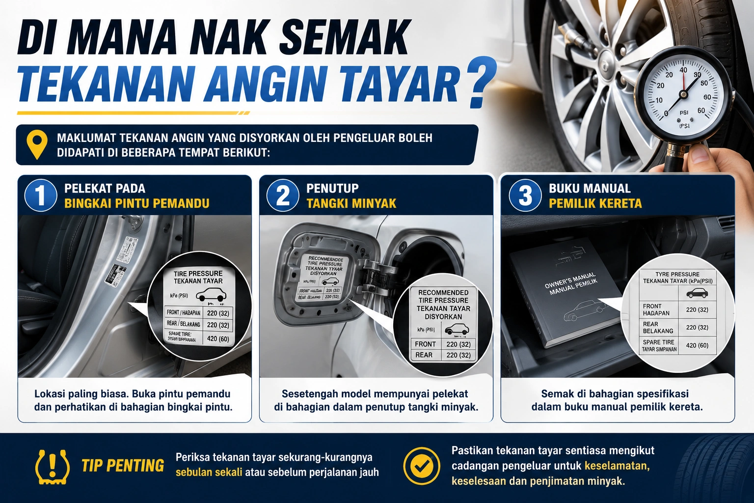 Semak Tekanan Angin Tayar Yang Betul untuk Kereta Anda 1 Check tayar